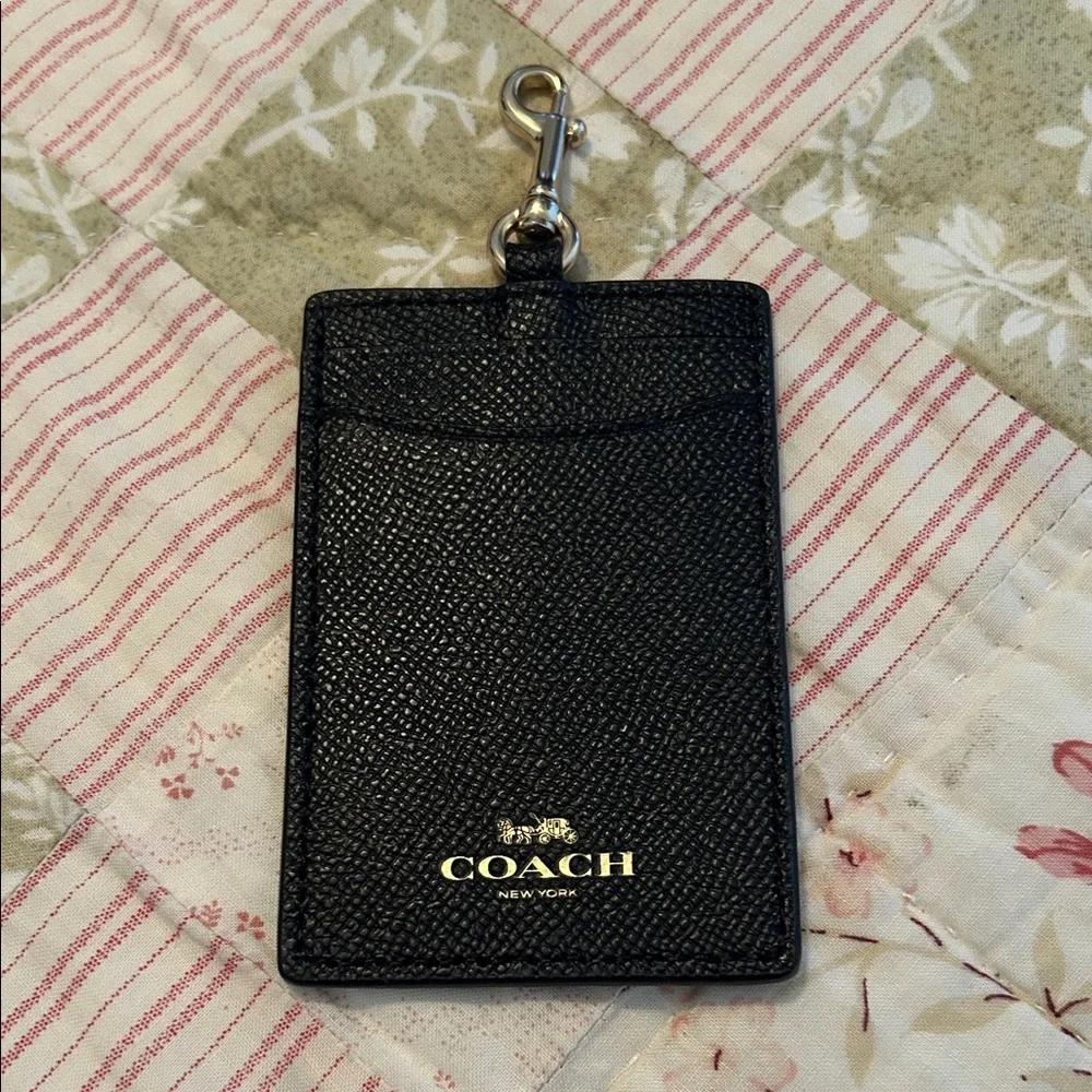 Coach Black Leather Card Holder with Clip - Picture 1 of 7